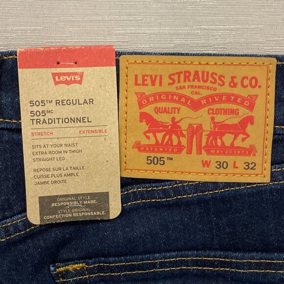 Levi's 505 Jeans Mens 30 x 32 Straight Leg Regular Fit Dark Wash Denim Pants - Picture 3 of 16